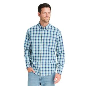 Tommy Bahama Pima Cotton‎ Plaid Button Down Shirt Mens Medium White Blue Green